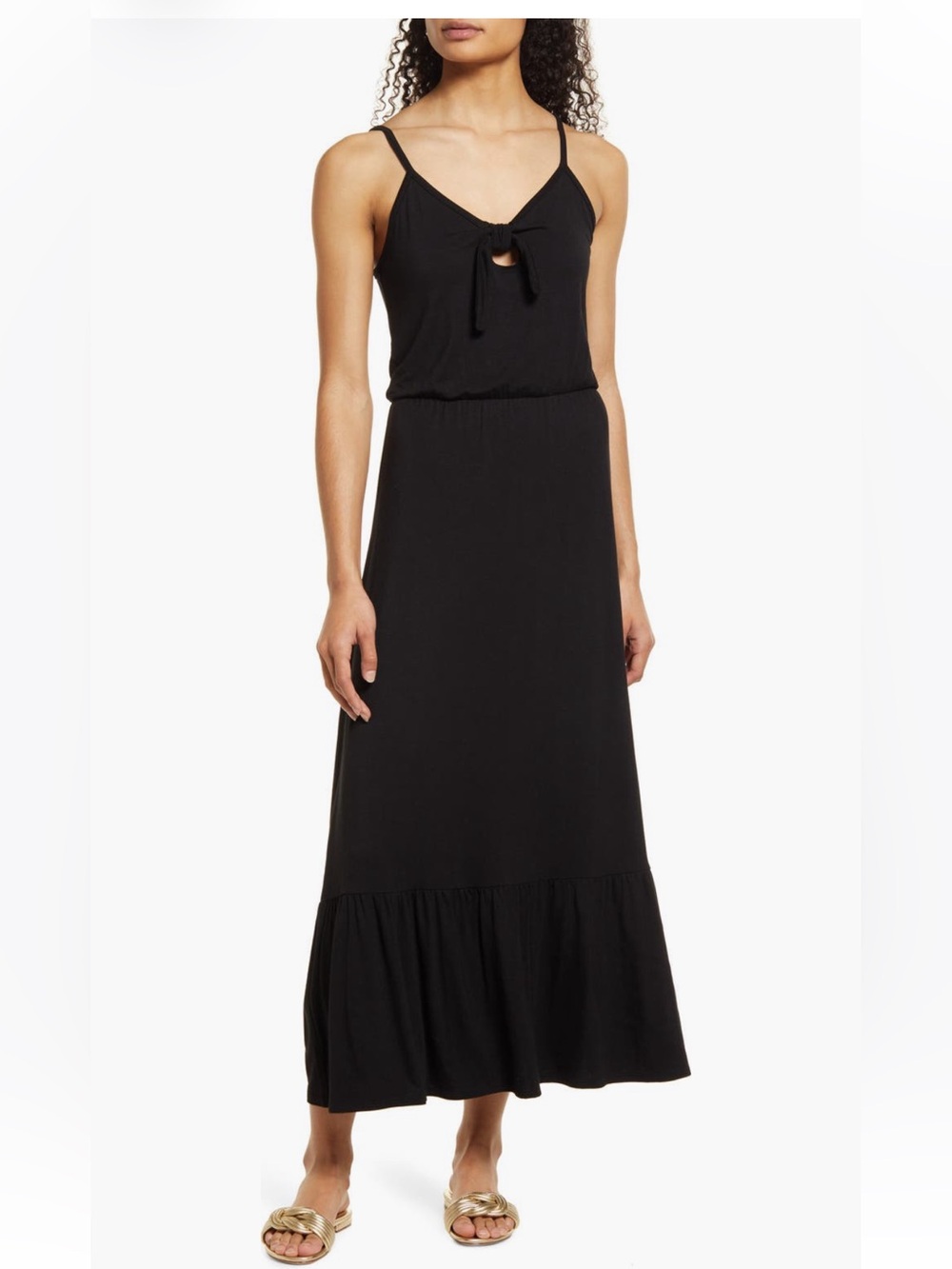 Loveappella Black Spaghetti Strap Maxi with Back Knot